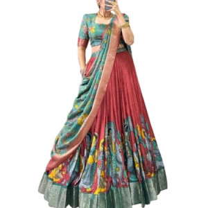 Women's Dola Silk With Kalamkari Print Lehenga Choli Seet