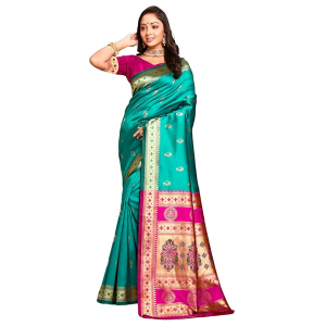 Women's Pure Kanjivaram Silk Saree Soft Paithani Wedding Sarees With Blouse Piece