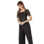 Women's Square-Neck Half-Sleeve Self-Designed Panelled Regular-Length Polyester Jumpsuit