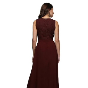 Women's Maroon Sleeveless Party Jumpsuit | Stylish V-Neck One-Piece with Sheer Overlay & Flared Palazzo Bottom