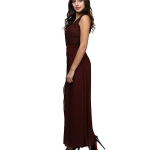 Women's Maroon Sleeveless Party Jumpsuit | Stylish V-Neck One-Piece with Sheer Overlay & Flared Palazzo Bottom