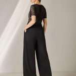 Women's Square-Neck Half-Sleeve Self-Designed Panelled Regular-Length Polyester Jumpsuit